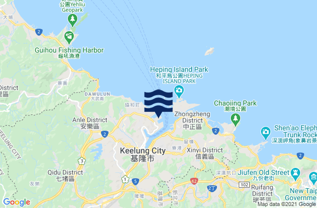 Mapa da tábua de marés em Chi-Lung, Taiwan