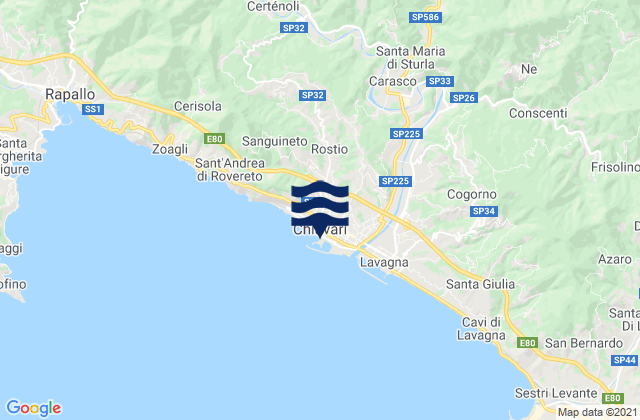 Mapa da tábua de marés em Chiavari, Italy