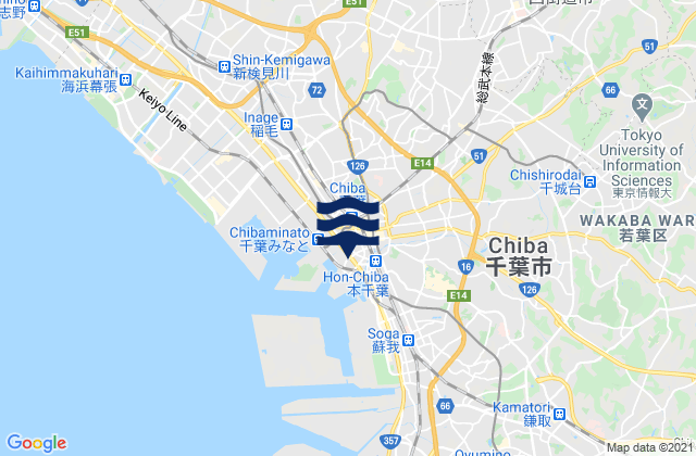 Mapa da tábua de marés em Chiba-ken, Japan