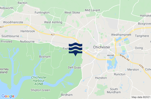 Mapa da tábua de marés em Chichester, United Kingdom