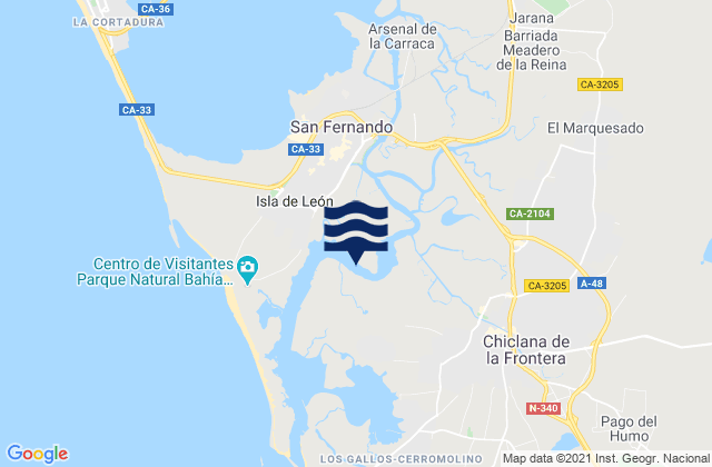 Mapa da tábua de marés em Chiclana de la Frontera, Spain