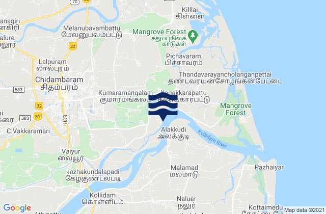 Mapa da tábua de marés em Chidambaram, India