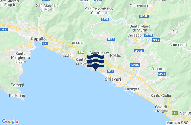 Mapa da tábua de marés em Chiesa Nuova, Italy