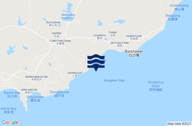 Mapa da tábua de marés em Chikan Wan, China