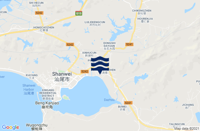 Mapa da tábua de marés em Chikeng, China
