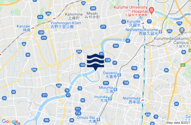 Mapa da tábua de marés em Chikugo Shi, Japan