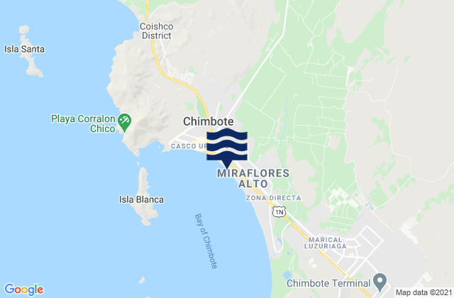 Mapa da tábua de marés em Chimbote, Peru