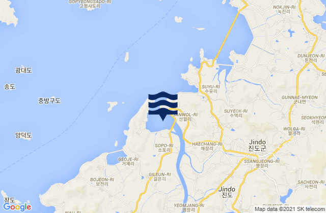Mapa da tábua de marés em Chin-do, South Korea