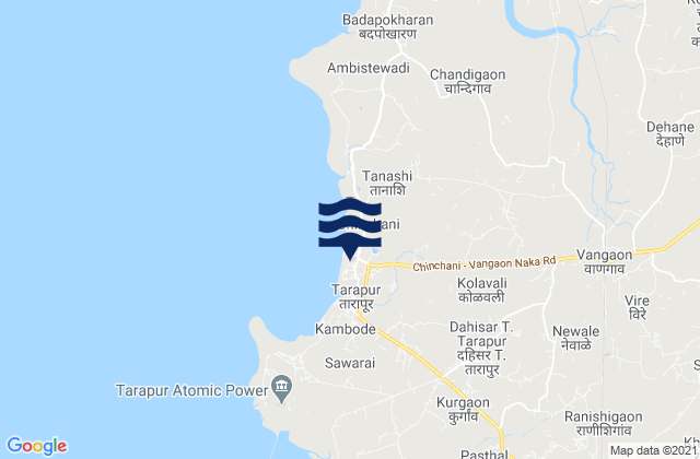 Mapa da tábua de marés em Chinchani, India