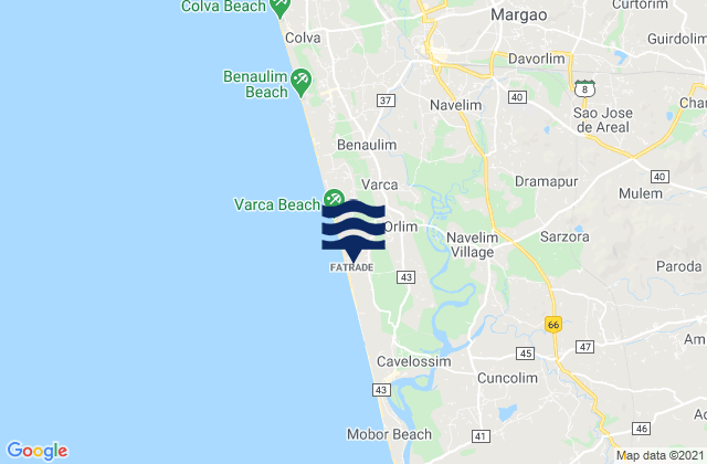 Mapa da tábua de marés em Chinchinim, India