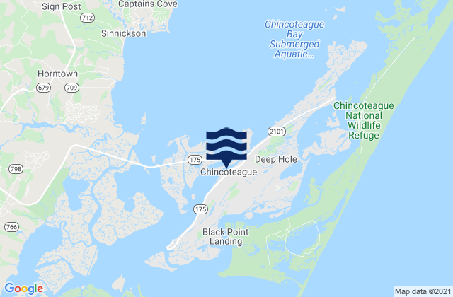 Mapa da tábua de marés em Chincoteague, United States