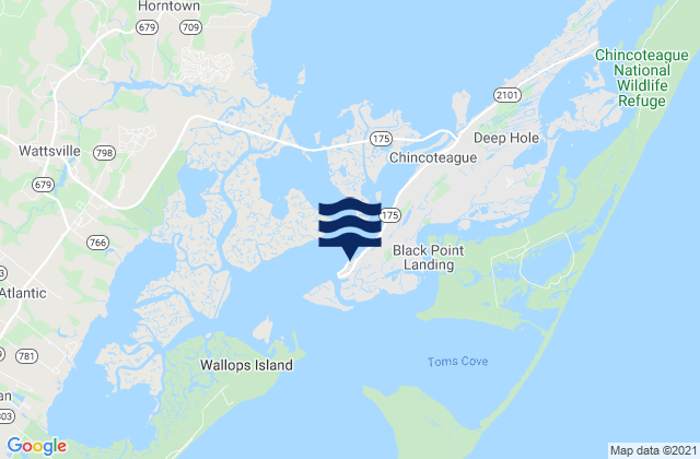 Mapa da tábua de marés em Chincoteague Channel (south End), United States