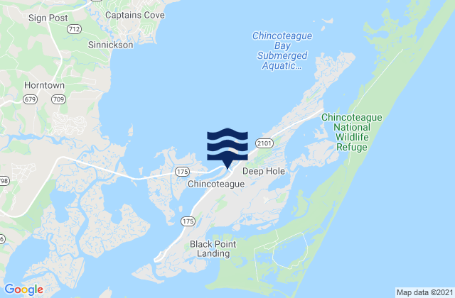 Mapa da tábua de marés em Chincoteague Island (Lewis Creek), United States