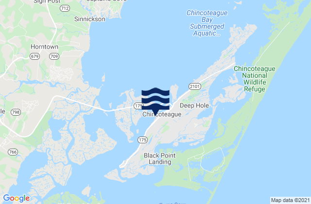 Mapa da tábua de marés em Chincoteague Island, United States