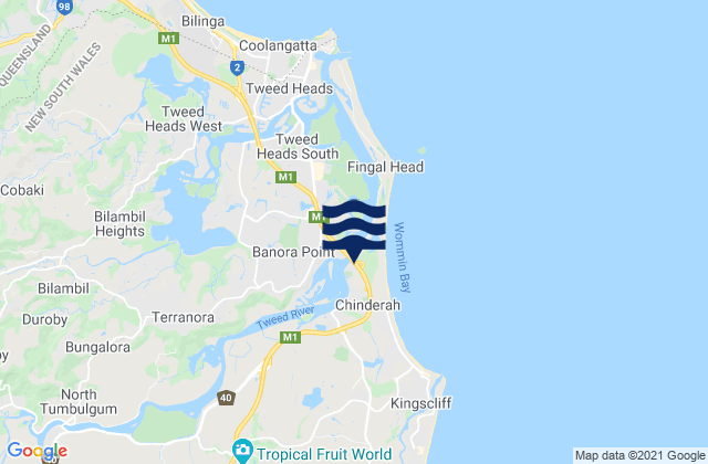 Mapa da tábua de marés em Chinderah, Australia