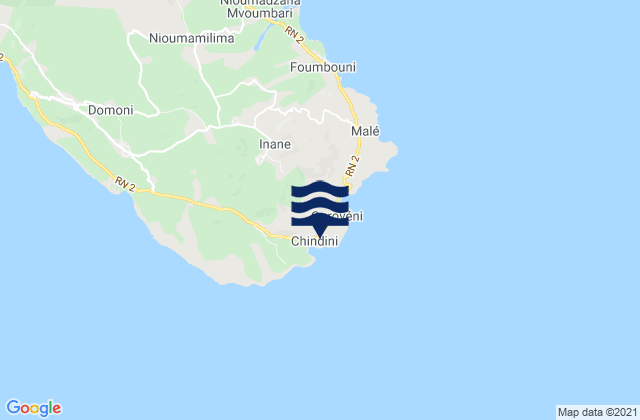 Mapa da tábua de marés em Chindini, Comoros