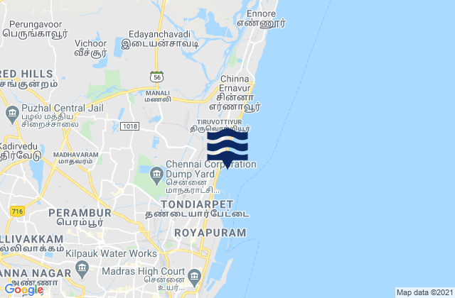 Mapa da tábua de marés em Chinnasekkadu, India