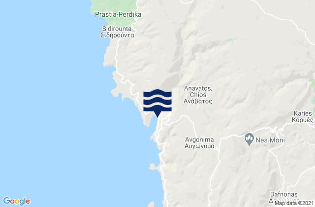 Mapa da tábua de marés em Chios, Greece