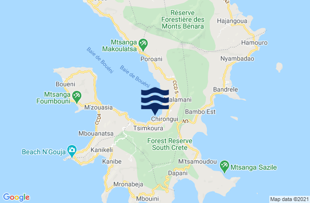 Mapa da tábua de marés em Chirongui, Mayotte