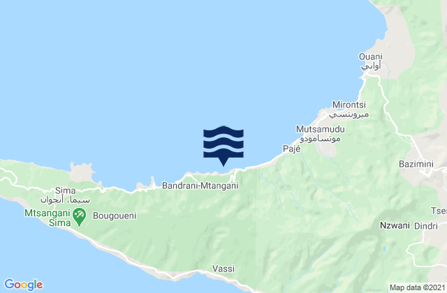Mapa da tábua de marés em Chironkamba, Comoros