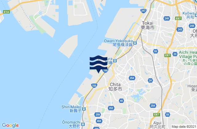 Mapa da tábua de marés em Chita-shi, Japan