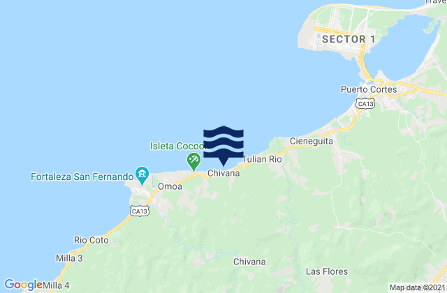 Mapa da tábua de marés em Chivana, Honduras