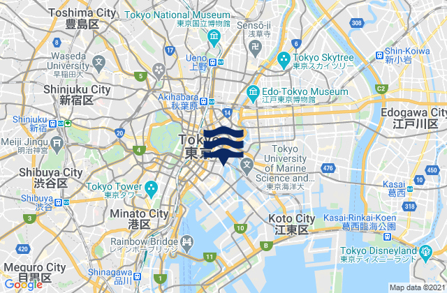 Mapa da tábua de marés em Chiyoda-ku, Japan