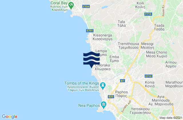 Mapa da tábua de marés em Chlórakas, Cyprus