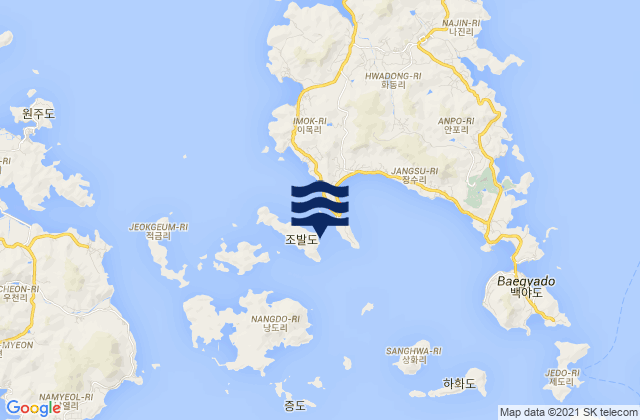 Mapa da tábua de marés em Chobal-to Yoja-man, South Korea