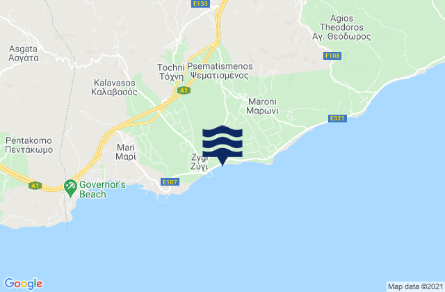Mapa da tábua de marés em Choirokoitía, Cyprus