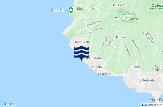 Mapa da tábua de marés em Choiseul, Saint Lucia