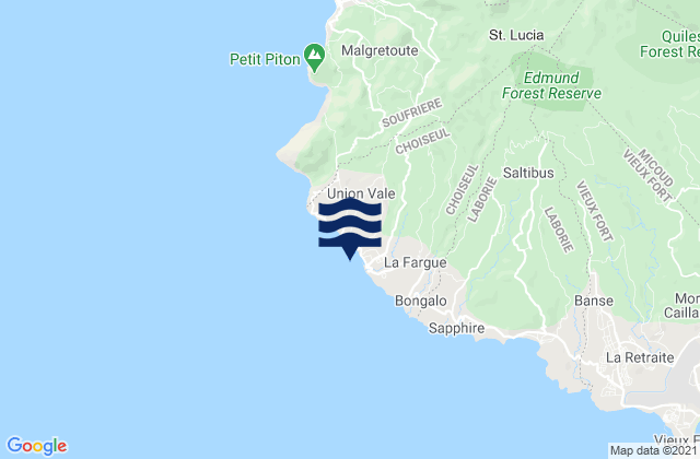 Mapa da tábua de marés em Choiseul, Saint Lucia