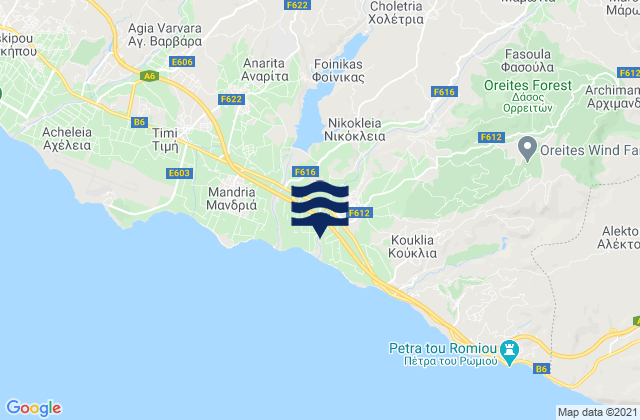 Mapa da tábua de marés em Cholétria, Cyprus