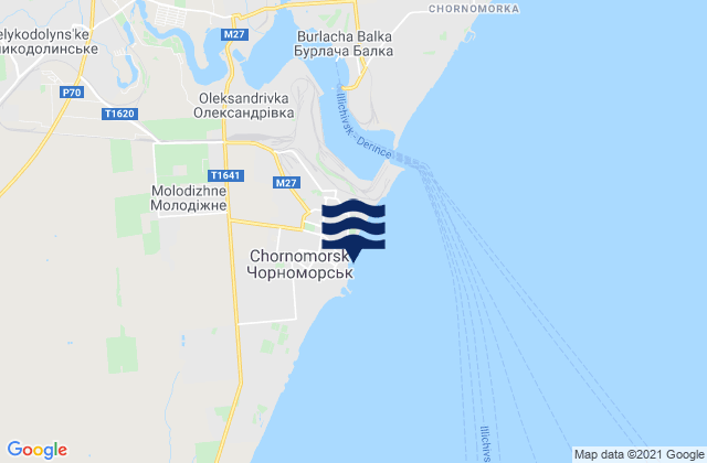 Mapa da tábua de marés em Chornomors’k, Ukraine