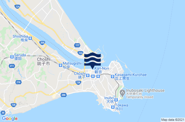 Mapa da tábua de marés em Choshi Ko (inside), Japan