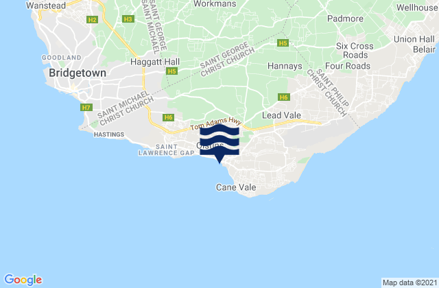 Mapa da tábua de marés em Christ Church, Barbados