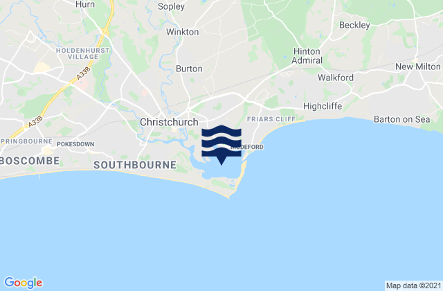 Mapa da tábua de marés em Christchurch Harbour, United Kingdom
