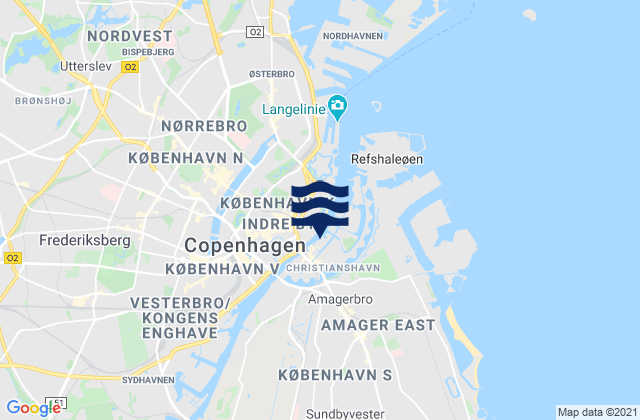 Mapa da tábua de marés em Christianshavn, Denmark