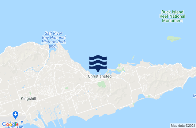 Mapa da tábua de marés em Christiansted Harbor St Croix, U.S. Virgin Islands