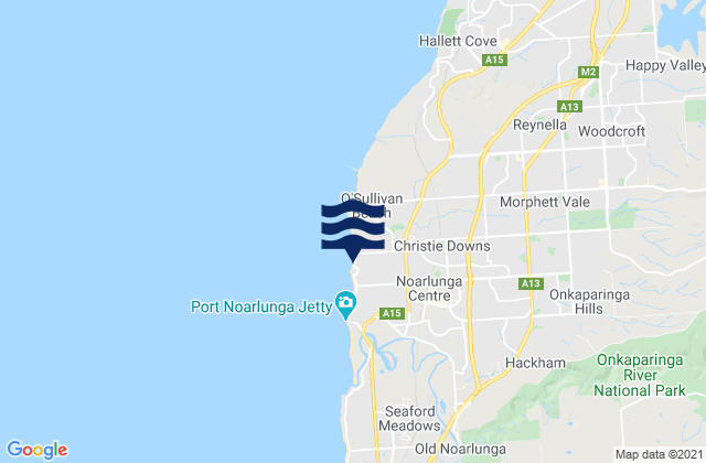 Mapa da tábua de marés em Christies Beach, Australia