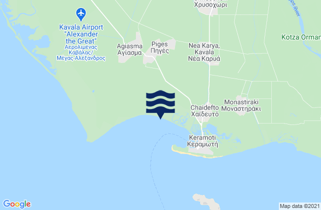 Mapa da tábua de marés em Chrysoúpolis, Greece