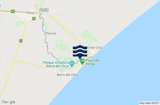 Mapa da tábua de marés em Chui, Uruguay