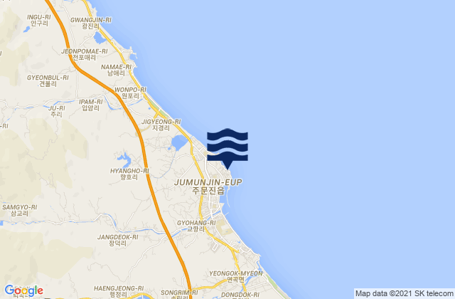 Mapa da tábua de marés em Chumunjin-hang, South Korea