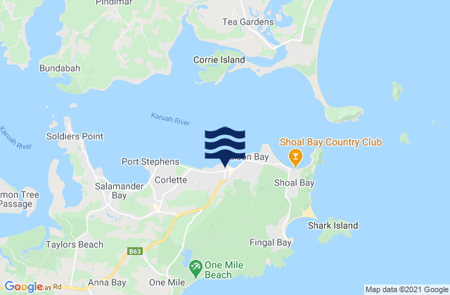 Mapa da tábua de marés em Church Bay, Australia