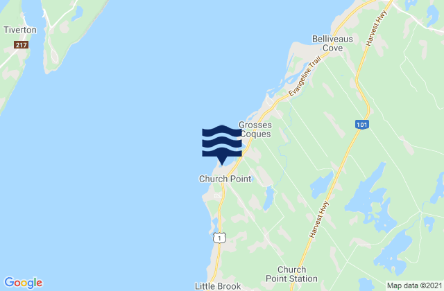 Mapa da tábua de marés em Church Point, Canada