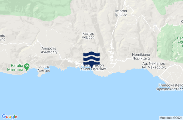 Mapa da tábua de marés em Chóra Sfakíon, Greece