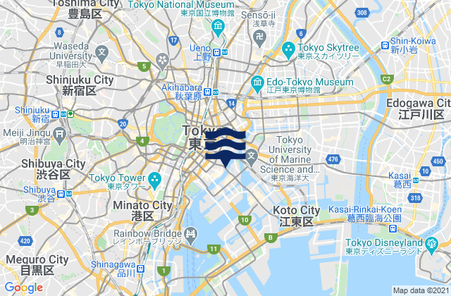 Mapa da tábua de marés em Chūō Ku, Japan