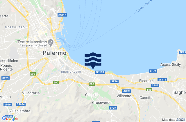 Mapa da tábua de marés em Ciaculli, Italy