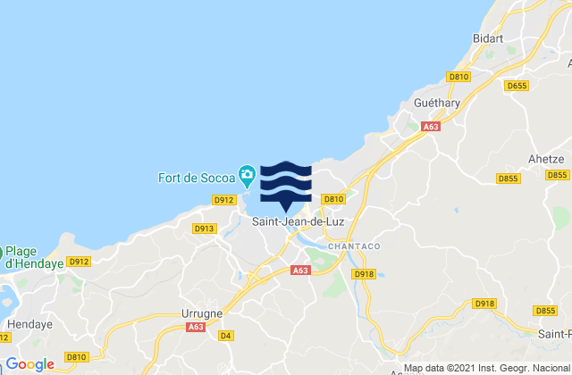 Mapa da tábua de marés em Ciboure, France