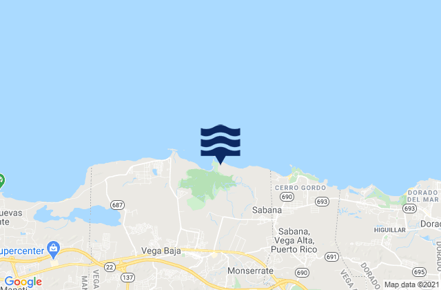Mapa da tábua de marés em Cibuco Barrio, Puerto Rico